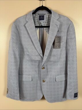 Con.struct 42R Blue/ Tan Windowpane Men's Blazer